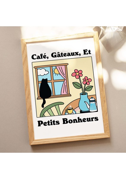 Fransız Kafe Chat Noir Baskısı, Retro Kedi Posteri, Bistro Kahve Posterleri, Le Chat, Le Gateaux Alıntısı