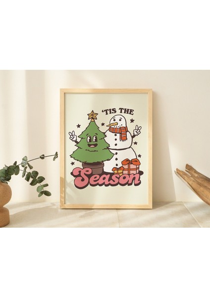 Kardan Adam Tatil Dekoru, Şenlikli Noel Posteri, Vintage Tarzı Noel Ağacı Baskıları