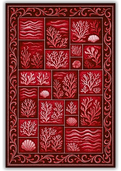 Mercan Desenli Kırmızı Patchwork Eskitme Halı Dijital Baskılı Dokuma Kaymaz Tabanlı Yıkanabilir Salon Halısı fiyatları