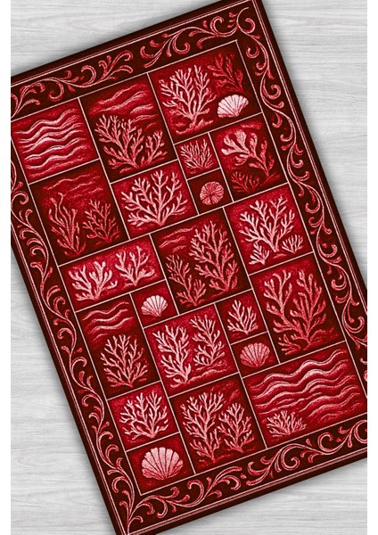 Mercan Desenli Kırmızı Patchwork Eskitme Halı Dijital Baskılı Dokuma Kaymaz Tabanlı Yıkanabilir Salon Halısı modelleri