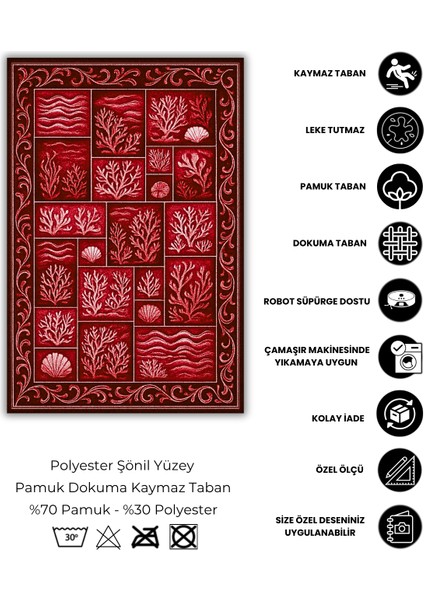 Mercan Desenli Kırmızı Patchwork Eskitme Halı Dijital Baskılı Dokuma Kaymaz Tabanlı Yıkanabilir Salon Halısı fırsatları