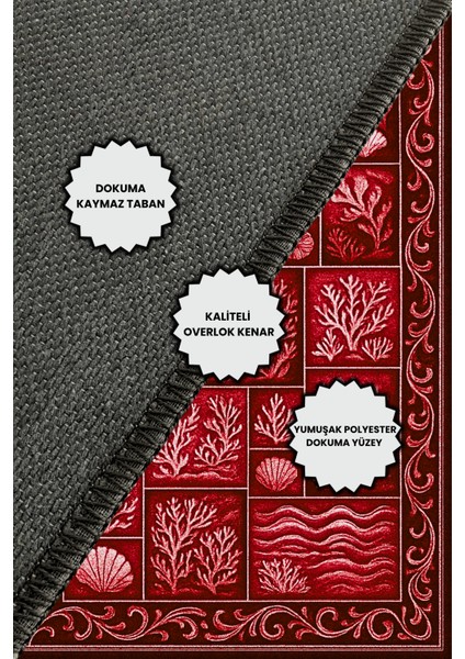 Mercan Desenli Kırmızı Patchwork Eskitme Halı Dijital Baskılı Dokuma Kaymaz Tabanlı Yıkanabilir Salon Halısı indirimleri