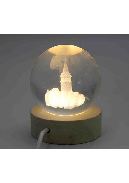 Tarihi Büyüleyici Galata Kulesi Īstanbul’un Îkonik Simgesi Usb'li Ahşap Taban 3D Kristal Cam Kar Küresi LED Işıklı Tek Renk Gün Işığı Dekoratif Hediyelik Eşya Masaüstü Aksesuar fiyatları