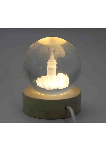 Tarihi Büyüleyici Galata Kulesi Īstanbul’un Îkonik Simgesi Usb'li Ahşap Taban 3D Kristal Cam Kar Küresi LED Işıklı Tek Renk Gün Işığı Dekoratif Hediyelik Eşya Masaüstü Aksesuar modelleri