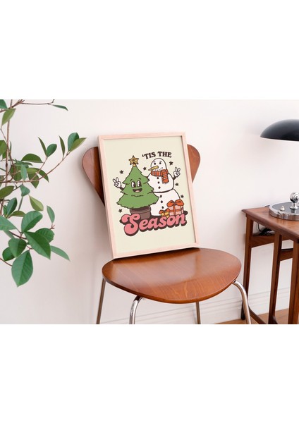 Kardan Adam Tatil Dekoru, Şenlikli Noel Posteri, Vintage Tarzı Noel Ağacı Baskıları