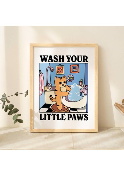 Patilerini Yıka Zencefil Kedi Baskısı, Sevimli Banyo Posteri, Tuvalet Odası, Bulaşık Yıkama Posterleri