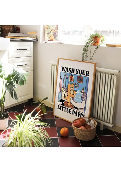 Patilerini Yıka Zencefil Kedi Baskısı, Sevimli Banyo Posteri, Tuvalet Odası, Bulaşık Yıkama Posterleri fiyatları