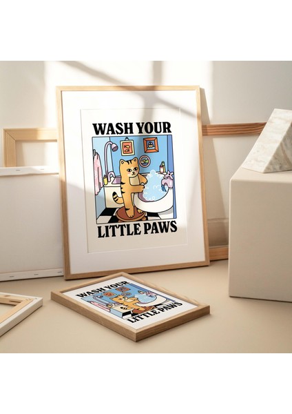 Patilerini Yıka Zencefil Kedi Baskısı, Sevimli Banyo Posteri, Tuvalet Odası, Bulaşık Yıkama Posterleri modelleri