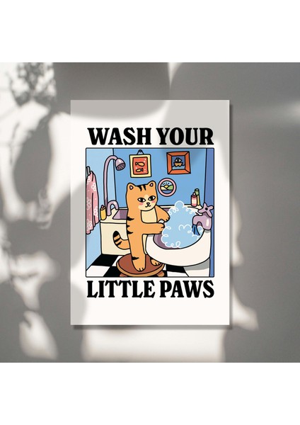 Patilerini Yıka Zencefil Kedi Baskısı, Sevimli Banyo Posteri, Tuvalet Odası, Bulaşık Yıkama Posterleri indirimleri
