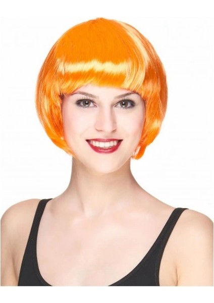 Neon Turuncu Renk Açık Turuncu Küt Parti Peruğu