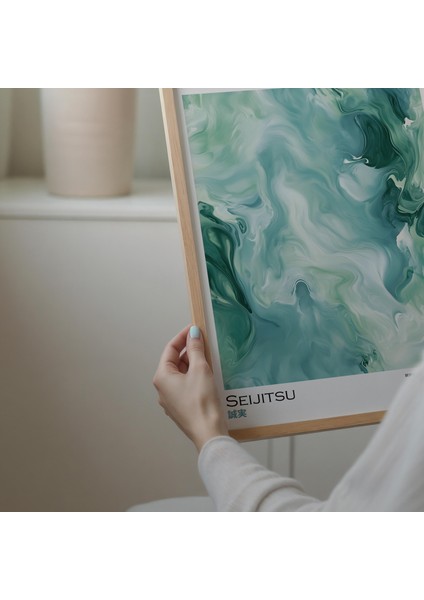 Adaçayı Yeşili ve Mavi Modern Nötr Ev Dekorasyonu, Meditasyon Odası Posteri, Japandi Duvar Sanatı modelleri