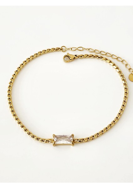 Çelik Gold Dikdörtgen Taşlı Zarif Halhal