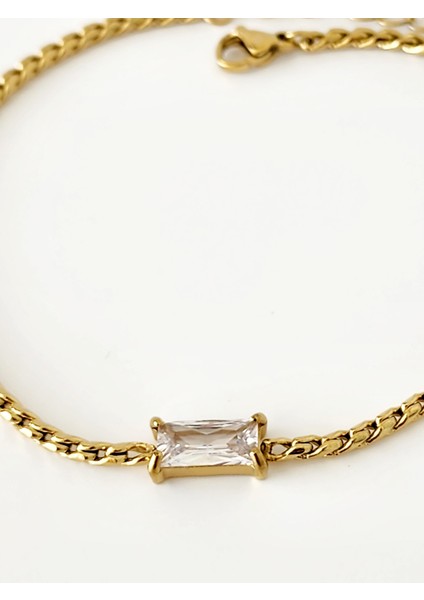 Çelik Gold Dikdörtgen Taşlı Zarif Halhal