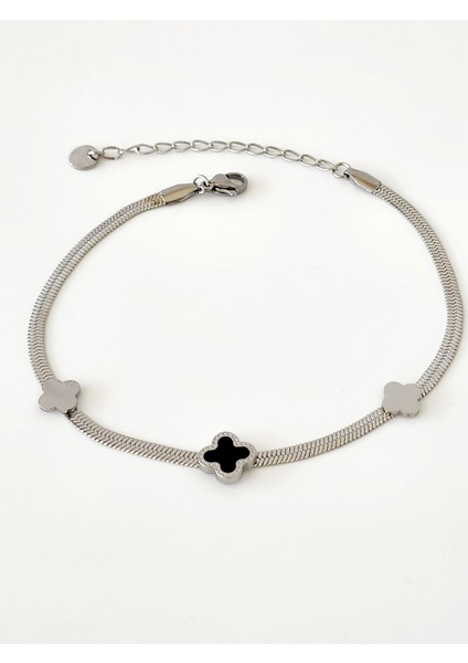 Çelik Silver Siyah Yoncalı Halhal