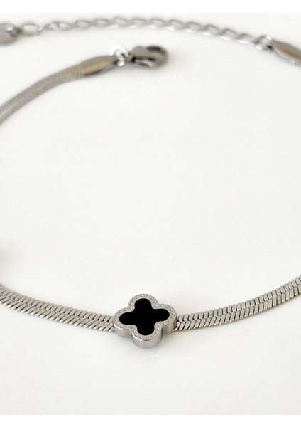 Çelik Silver Siyah Yoncalı Halhal