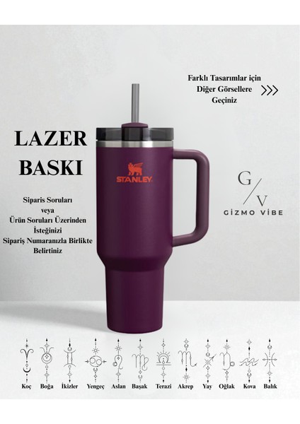 Kişiselleştirilebilir Quencher Pipetli Termos 1,18 L Mor indirimleri