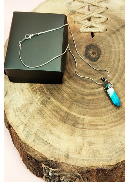 Anyolit 1 Doğal Taşı Zincirli El Yapımı Tasarımlı Kolye Uç: 3,5 cm Zincir: 20 cm Kutulu fırsatları