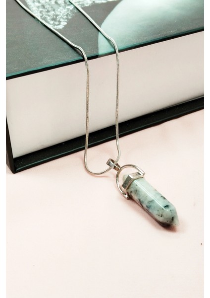 Mavi Kuvars Doğal Taşı Zincirli El Yapımı Tasarımlı Kolye Uç: 3,5 cm Zincir: 20 cm Kutulu modelleri