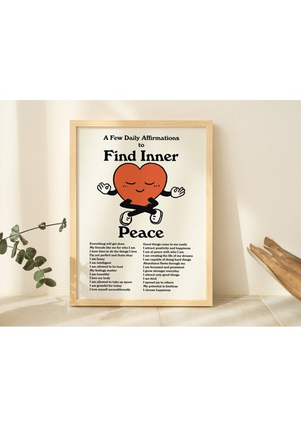 Günlük Olumlamalar Duvar Baskısı, Retro Meditasyon Illüstrasyonu, Sevimli Tipografik Poster