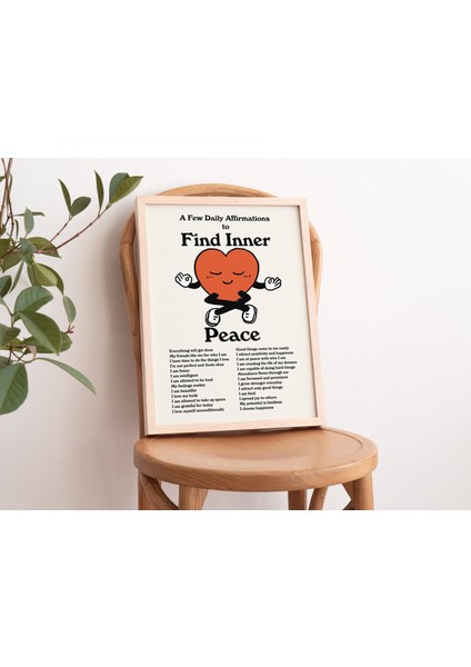 Günlük Olumlamalar Duvar Baskısı, Retro Meditasyon Illüstrasyonu, Sevimli Tipografik Poster fiyatları