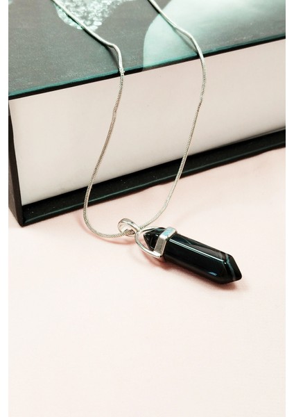 Obsidyen Doğal Taşı Zincirli El Yapımı Tasarımlı Kolye Uç: 3,5 cm Zincir: 20 cm Kutulu modelleri