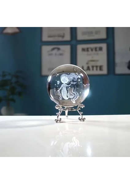Dekoratif Metal Ayaklı Deniz Kızı Tasarımlı 3D Cam Küre 6cm modelleri