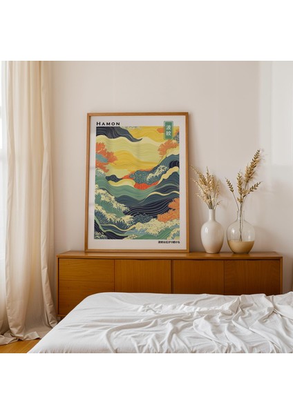 Japandi Dalga Duvar Sanatı, Japon Okyanus Stili, Wabi Sabi Su Deseni