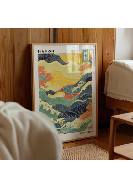 Japandi Dalga Duvar Sanatı, Japon Okyanus Stili, Wabi Sabi Su Deseni