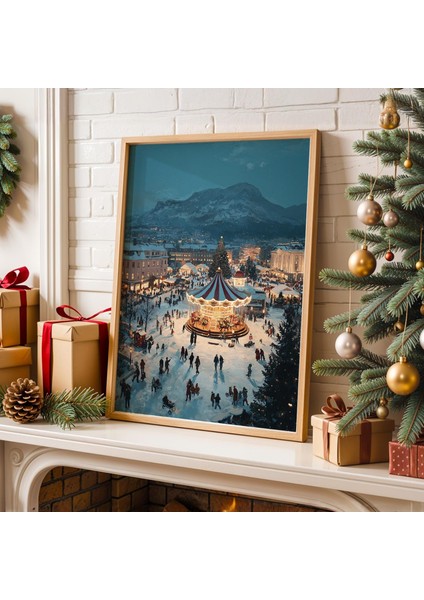 Vintage Noel Duvar Sanatı, Rahat Kış Köyü Atlıkarınca Sahnesi