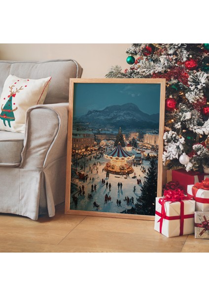 Vintage Noel Duvar Sanatı, Rahat Kış Köyü Atlıkarınca Sahnesi modelleri