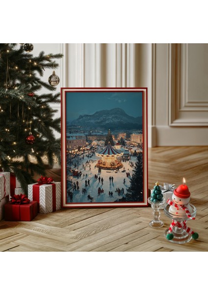 Vintage Noel Duvar Sanatı, Rahat Kış Köyü Atlıkarınca Sahnesi