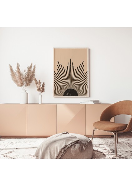 Sunburst Duvar Dekoru, Bej Siyah Duvar Sanatı, Orta Yüzyıl Modern