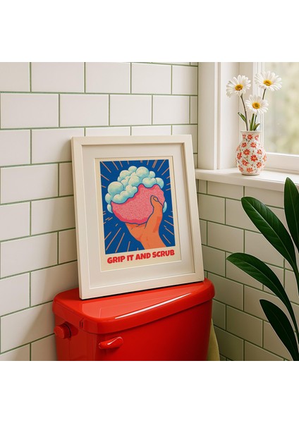 Retro El Yıkama Posteri: Mizah Dolu Banyo Sanatı (, / Dosya)