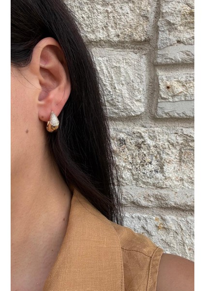 Xuping Damla Model Zirkon Taşlı Gold Küpe