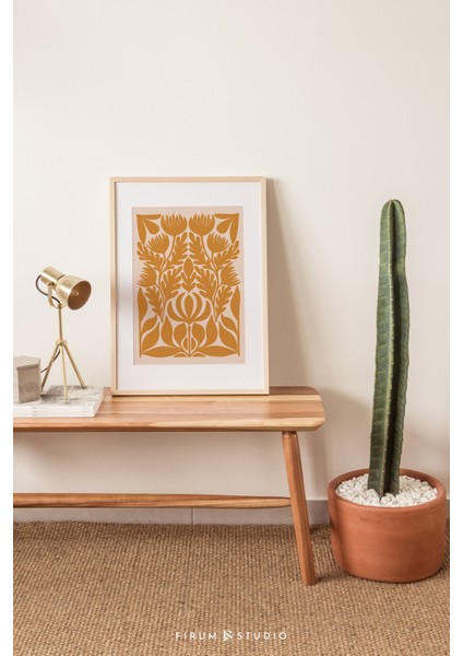 Yanık Turuncu, Çiçek Sanatı, Soyut Botanik, Bohem Duvar Dekoru, Sıcak Ton