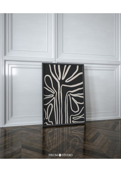 Siyah ve Bej Soyut Çiçek Duvar Sanatı