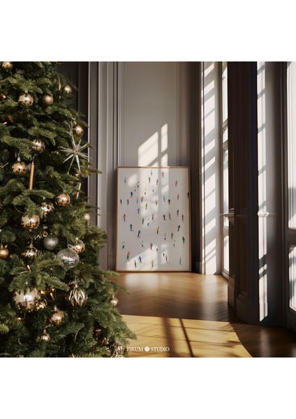 Minimal Kayakçılar - Retro Kış Duvar Dekoru | Kış Sporları Sanat Posteri | Trend Kabin Estetiği ve Hafif Kış Dekoru |