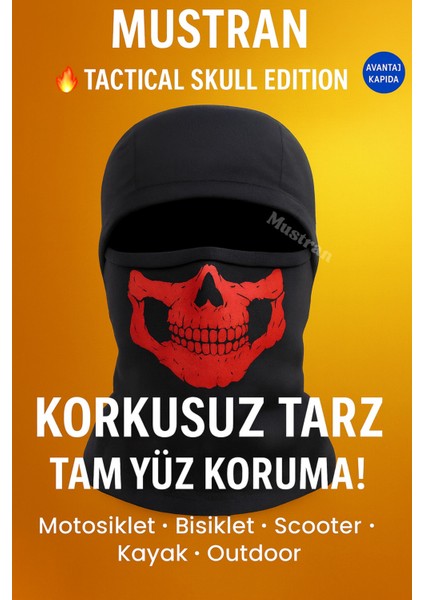 Tactical Skull Baskı Balaklava | Termal Kışlık Motosiklet Maskesi