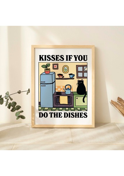 Bulaşıkları Yıkarsan Öpücükler Kedi Baskısı, Retro Lokanta Posteri, Bistro Yemek Odası Mutfak Posterleri