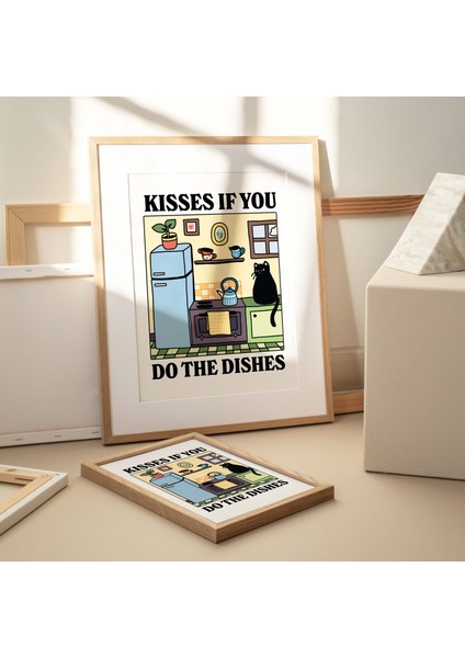Bulaşıkları Yıkarsan Öpücükler Kedi Baskısı, Retro Lokanta Posteri, Bistro Yemek Odası Mutfak Posterleri fiyatları