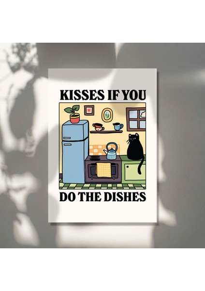 Bulaşıkları Yıkarsan Öpücükler Kedi Baskısı, Retro Lokanta Posteri, Bistro Yemek Odası Mutfak Posterleri modelleri