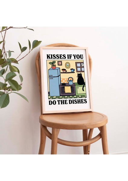 Bulaşıkları Yıkarsan Öpücükler Kedi Baskısı, Retro Lokanta Posteri, Bistro Yemek Odası Mutfak Posterleri fırsatları