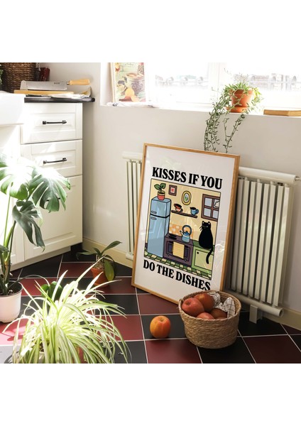 Bulaşıkları Yıkarsan Öpücükler Kedi Baskısı, Retro Lokanta Posteri, Bistro Yemek Odası Mutfak Posterleri indirimleri