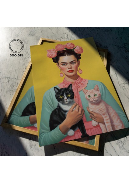 Frida Kahlo'nun Sevimli Kedilerle Sarı Fotoğrafı, Frida Kahlo, Frida Khalo, Baskılar fiyatları
