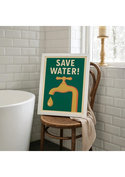 Su Tasarrufu Banyo Posteri: Retro Musluklu Tuvalet Sanatı ( & )