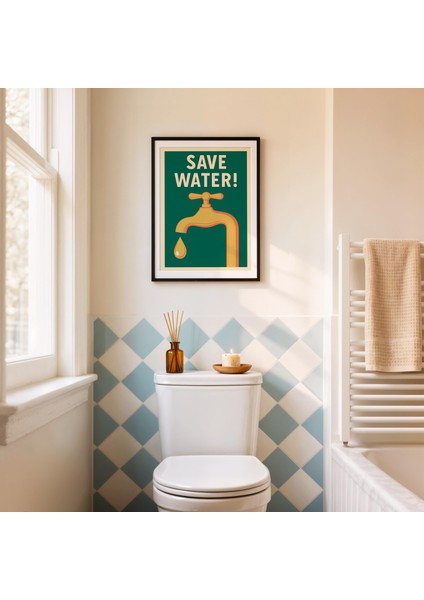 Su Tasarrufu Banyo Posteri: Retro Musluklu Tuvalet Sanatı ( & )