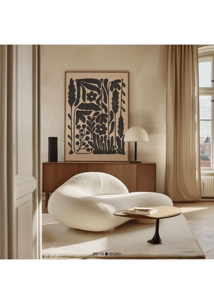 Siyah Bej Soyut Yabani Çiçek Sanatı, Japandi Sanatı, Botanik Poster fiyatları