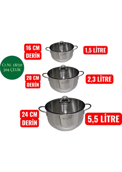 Linda 8 Parça Çelik Tencere Seti modelleri