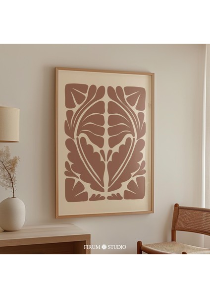 Mocha Kahverengi Iskandinav Botanik Duvar Sanatı, Sıcak Nötr Soyut Çiçek
