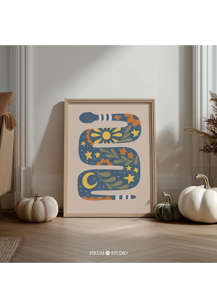 Renkli Mavi Yılan Cadılar Bayramı Sanatı, Parlak Bohem Duvar Dekoru